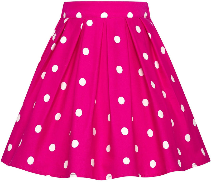 Kathleen Kids Box Pleat Circle Skirt In Hot Pink & Cream Polka