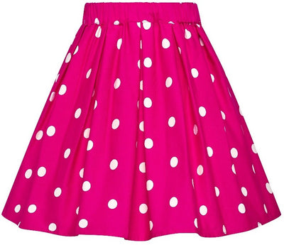 Kathleen Kids Box Pleat Circle Skirt In Hot Pink & Cream Polka