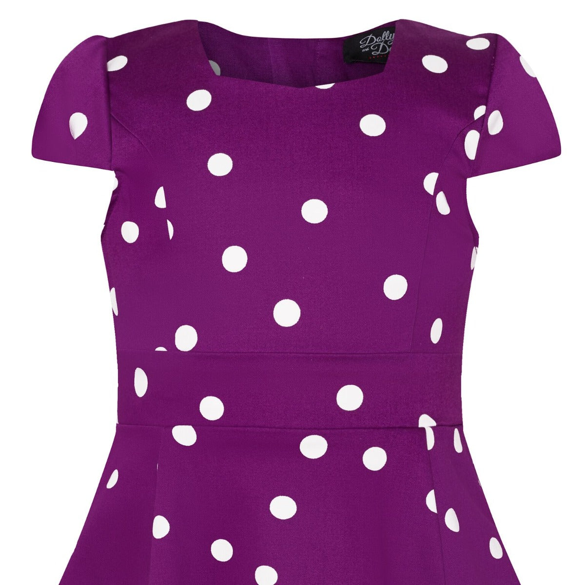 Kids Claudia 50s Inspired Flared Dress in Purple with White Polka Dots