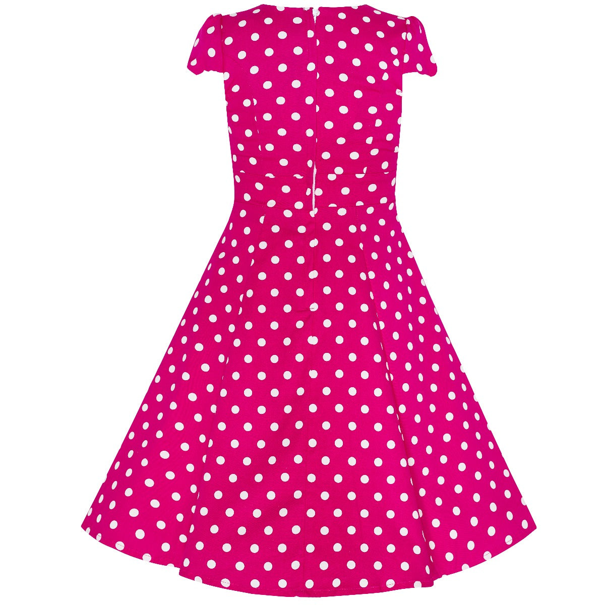 Kids Claudia 50s  Inspired Flared Dress in Hot Pink-White Polka Dots