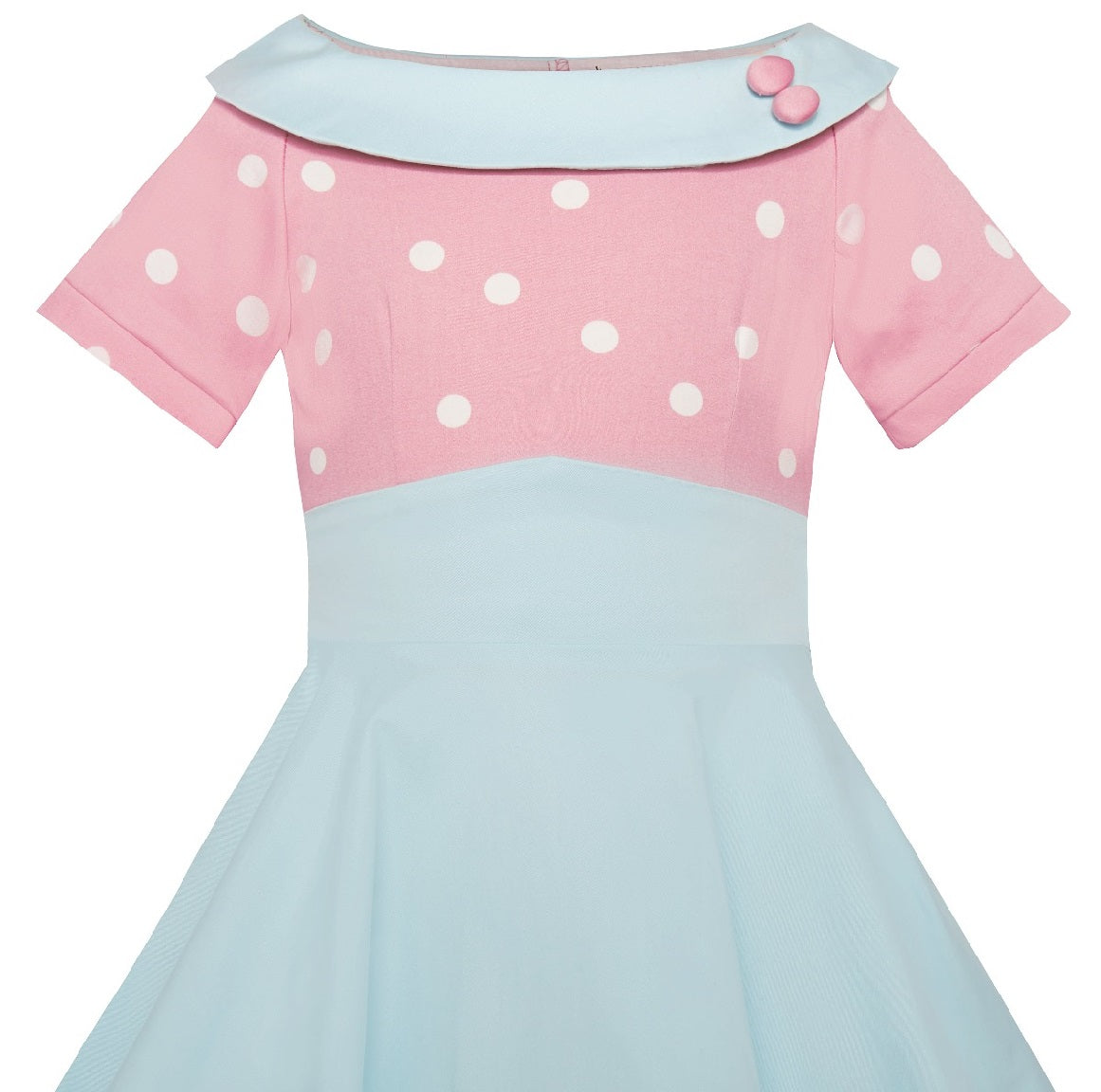 Children's Darlene Swing Dress Pale Blue & Pale Pink Polka