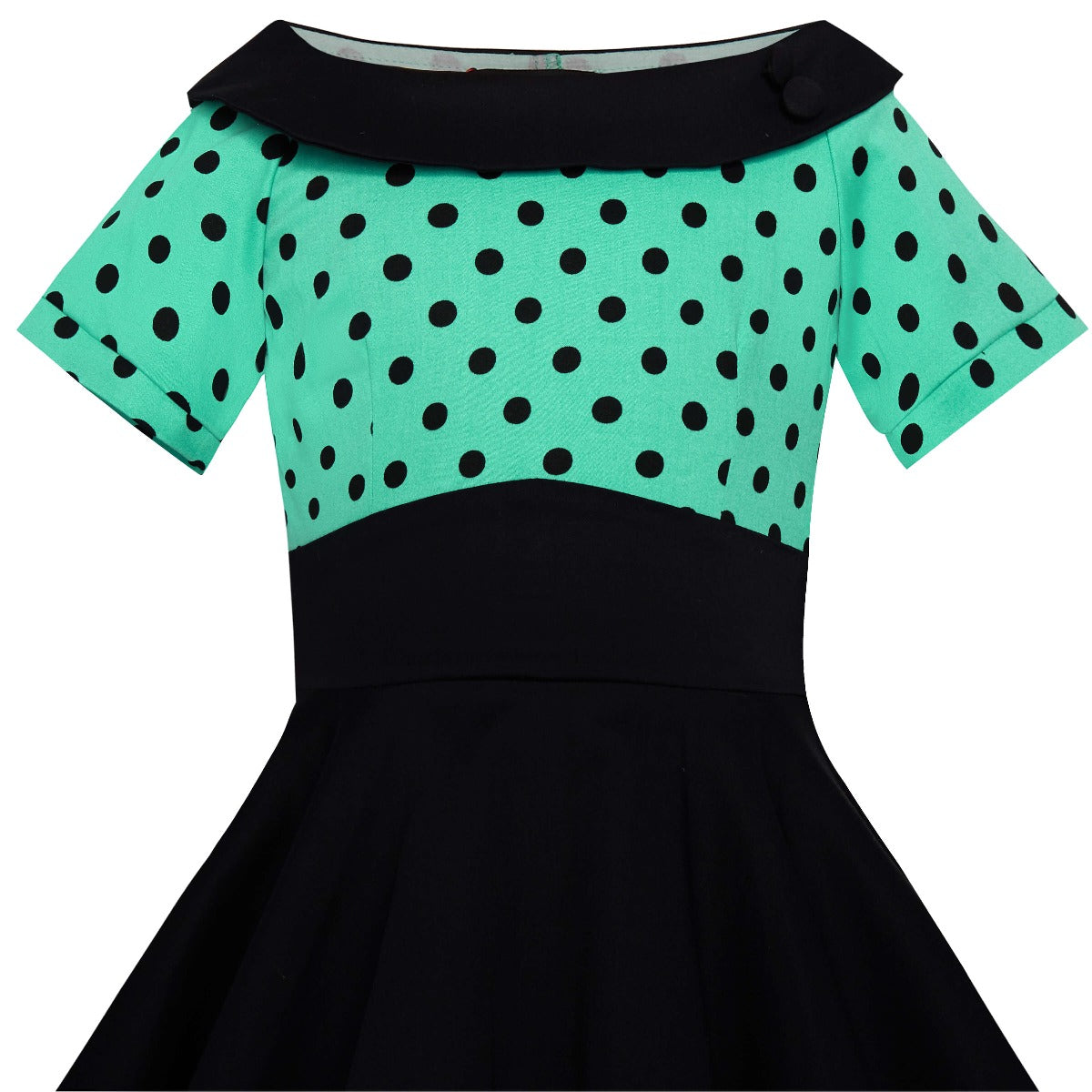 Girls Darlene Vintage Inspired Swing Dress In Turquoise & Black Polka Dots