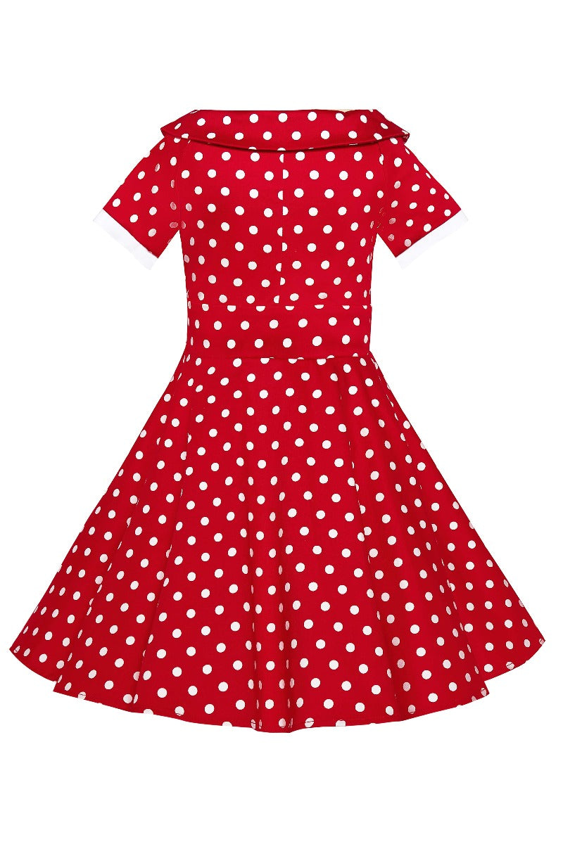 Children Darlene Polka Dot Swing Dress In Red & White