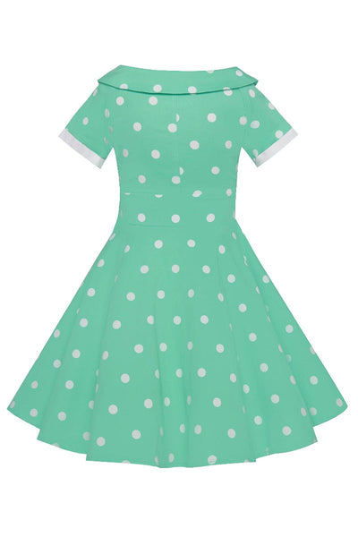 Kids Darlene 50s Polka Dot Swing Dress In Mint-White