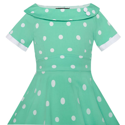 Kids Darlene 50s Polka Dot Swing Dress In Mint-White