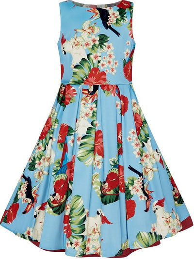 Vintage Inspired Floral Kid's Swing Dress in Light Blue
