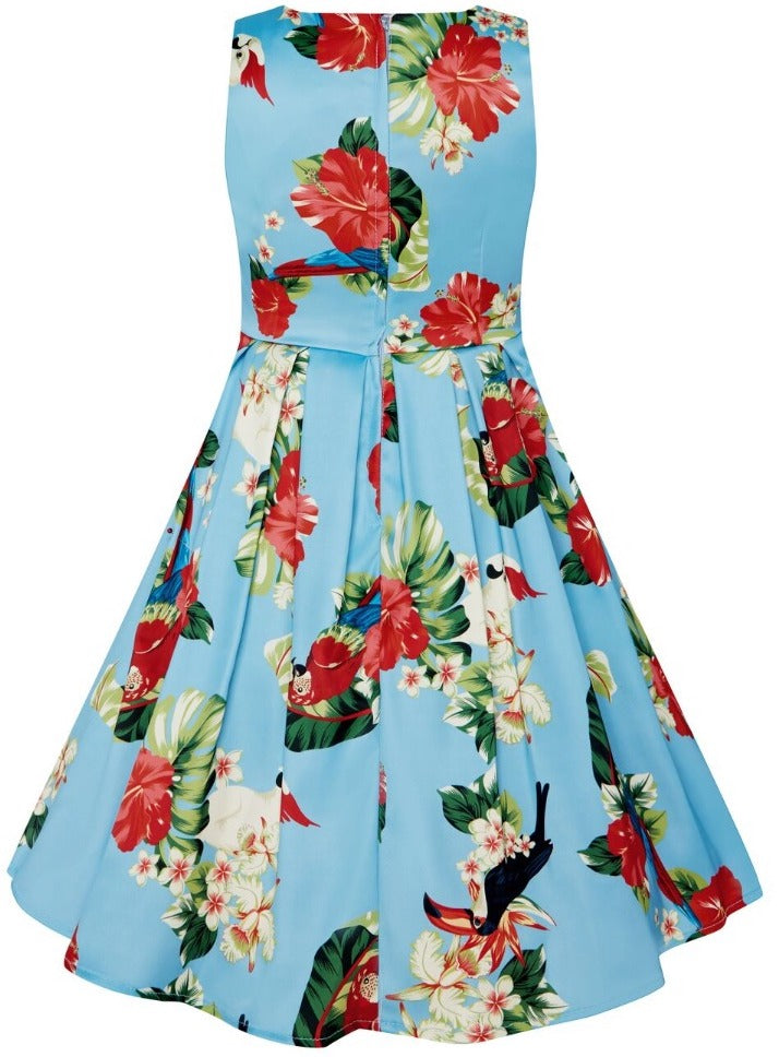 Kids Annie Vintage Inspired Floral Dot Dress in Light Blue