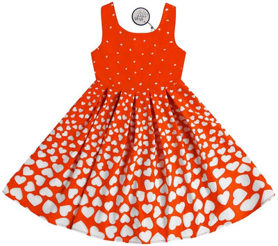 Kids Amanda Classic Heart Printed Swing Dress in Red