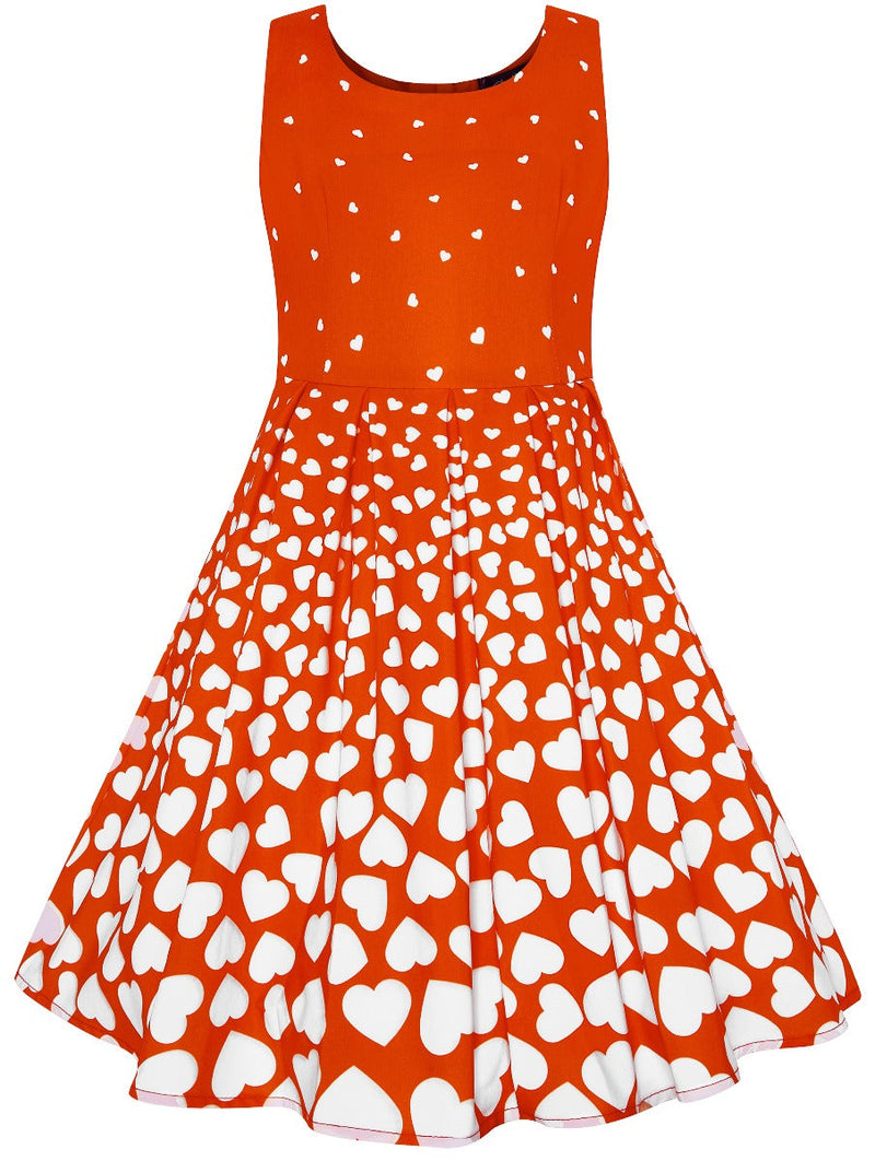Classic Heart Printed Red Swing Dress for Kids
