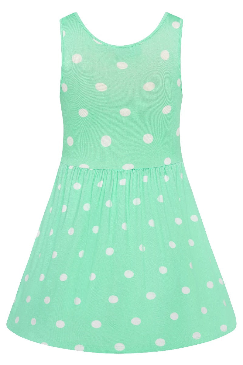 Kids Casual Viscose Knit Polka Dot Dress in Mint-White