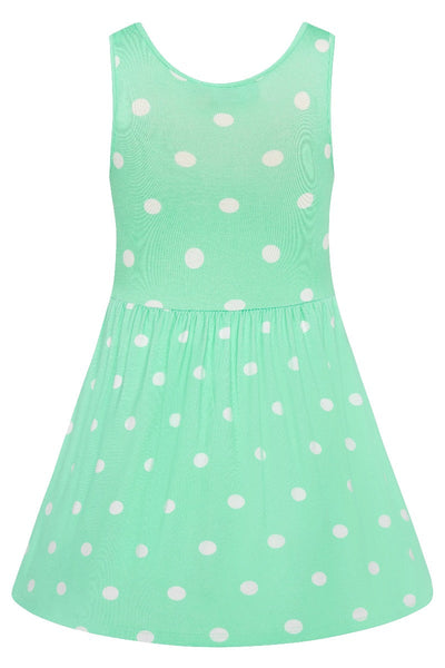 Kids Casual Viscose Knit Polka Dot Dress in Mint-White