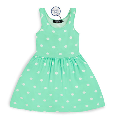 Kids Casual Viscose Knit Polka Dot Dress in Mint-White