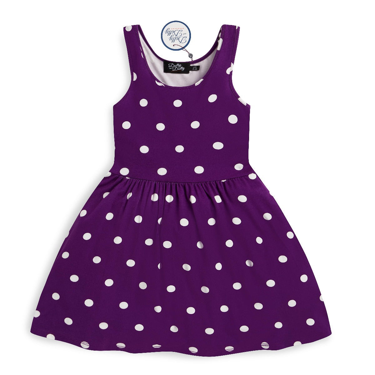 Kids Casual Viscose Knit Polka Dot Dress in Purple-White