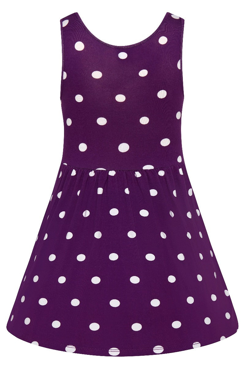 Kids Casual Viscose Knit Polka Dot Dress in Purple-White