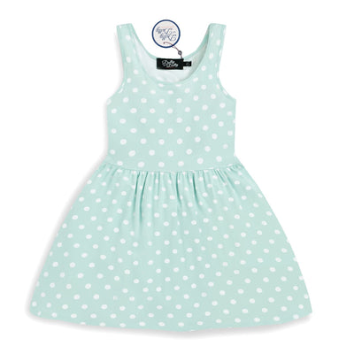 Kids Casual Viscose Knit Polka Dot Dress in Cool Blue-White