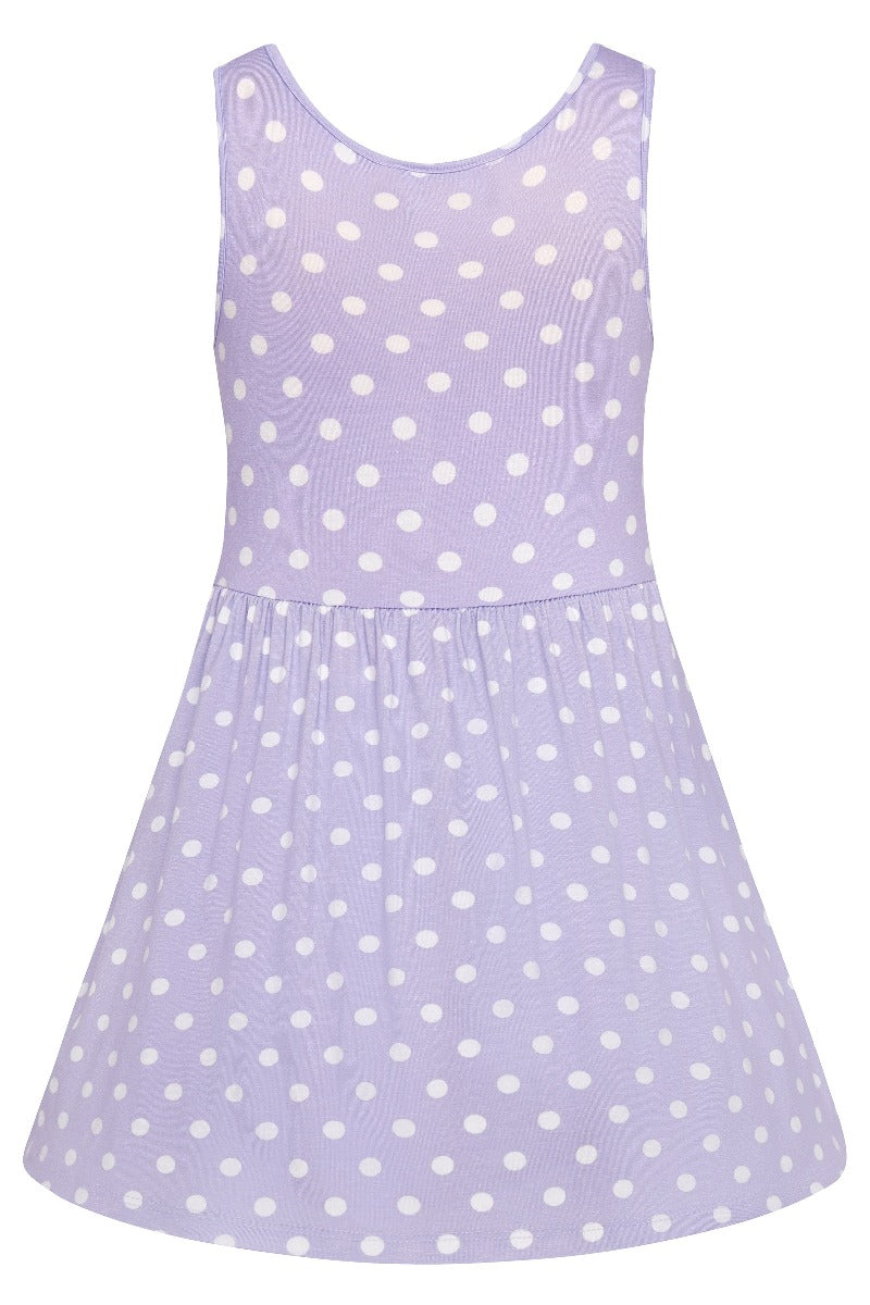 Kids Casual Viscose Knit Polka Dot Dress in Lilac-White