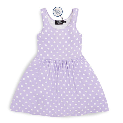 Kids Casual Viscose Knit Polka Dot Dress in Lilac-White