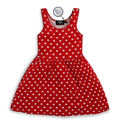 Kids Casual Viscose Knit Polka Dot Dress in Red-White