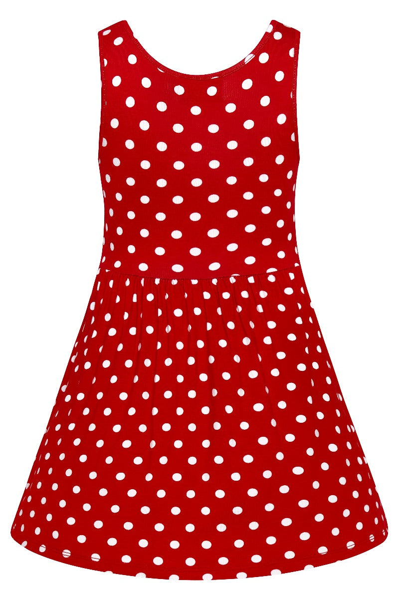 Kids Casual Viscose Knit Polka Dot Dress in Red-White