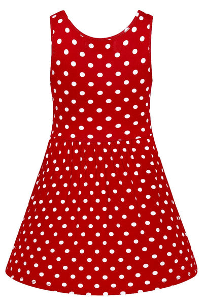 Kids Casual Viscose Knit Polka Dot Dress in Red-White