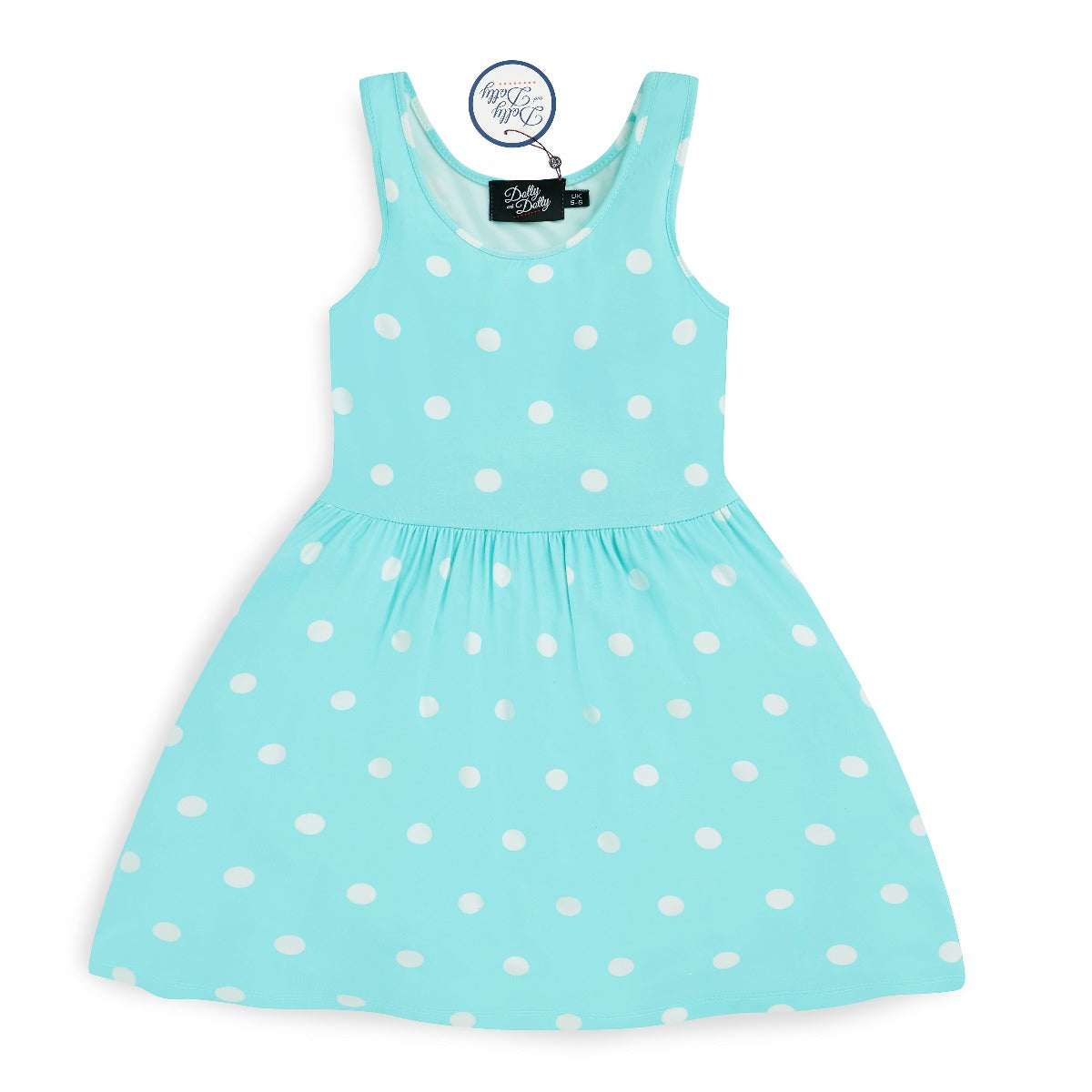 Kids Casual Viscose Knit Polka Dot Dress in Aquarium-White