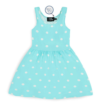 Kids Casual Viscose Knit Polka Dot Dress in Aquarium-White