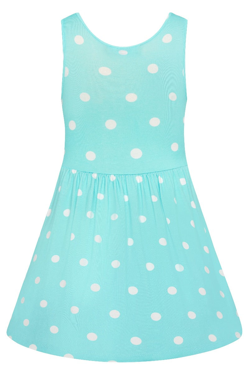 Kids Casual Viscose Knit Polka Dot Dress in Aquarium-White