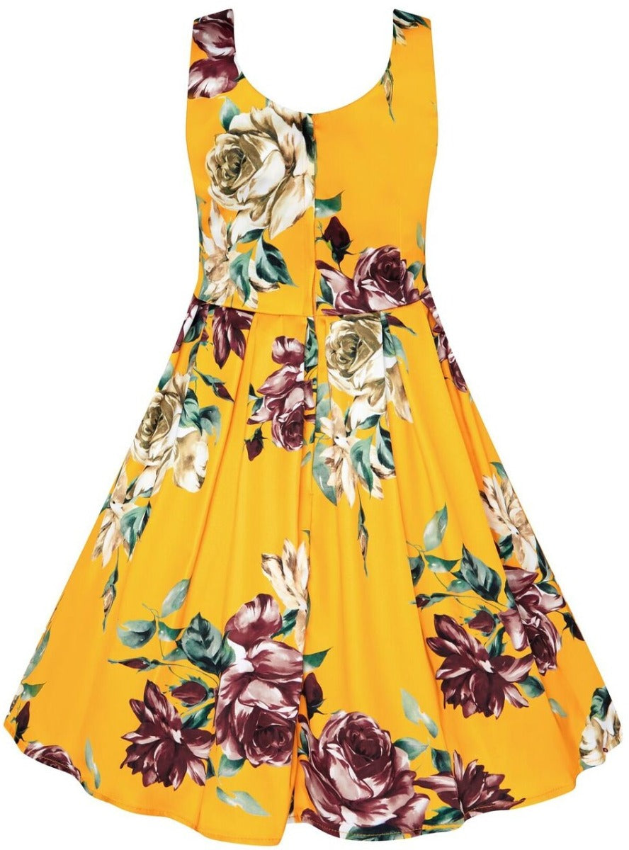 Classic Floral Yellow Swing Dress for Kids
