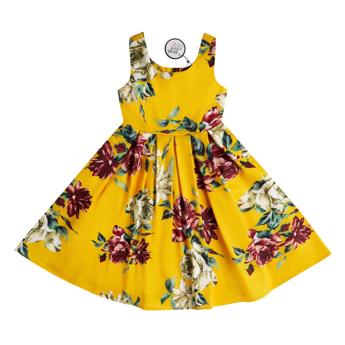 Classic Floral Yellow Swing Dress for Kids
