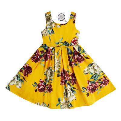 Classic Floral Yellow Swing Dress for Kids
