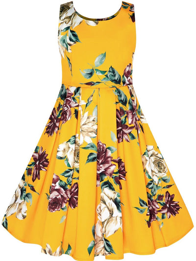 Classic Floral Yellow Swing Dress for Kids
