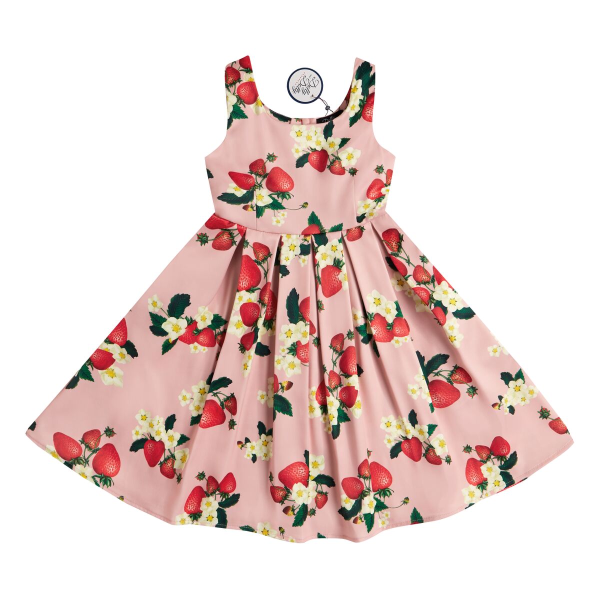 Classic Strawberry Printed Pink Swing Dress for Kids
