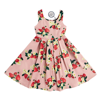 Classic Strawberry Printed Pink Swing Dress for Kids
