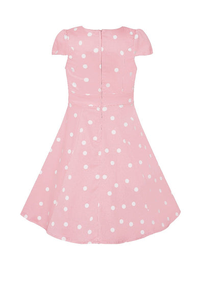 Kid's Retro Polka Dot Swing Dress in Baby Pink and White with sleeves
