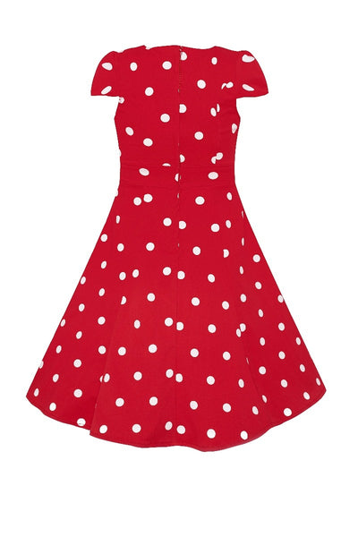 Kid's Retro Polka Dot Swing Dress in Red and White with sleeves
