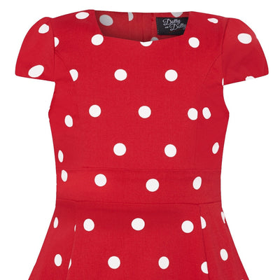 Kid's Retro Polka Dot Swing Dress in Red and White with sleeves
