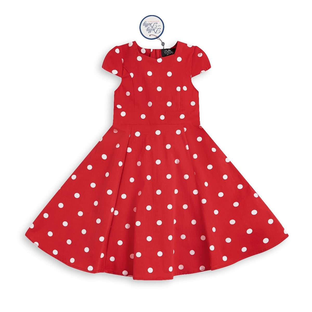 Kid's Retro Polka Dot Swing Dress in Red and White with sleeves
