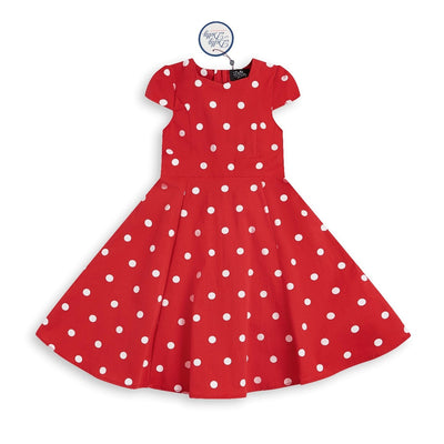 Kid's Retro Polka Dot Swing Dress in Red and White with sleeves
