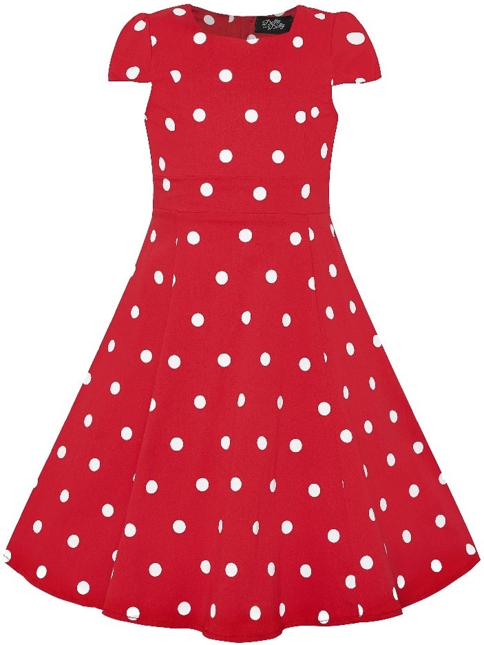 Kid's Retro Polka Dot Swing Dress in Red and White with sleeves
