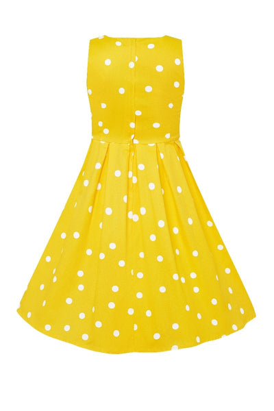 Kid's Vintage Polka Dot Sleeveless Swing Dress in Yellow and White
