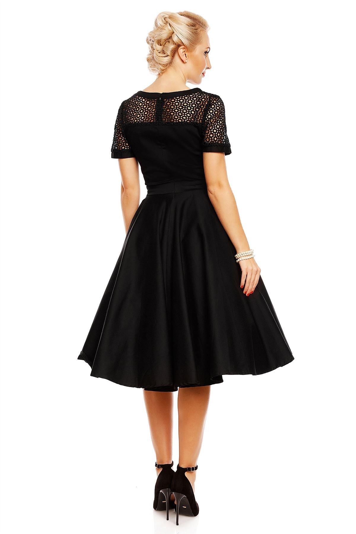 Lace Short Sleeved Dress in Black