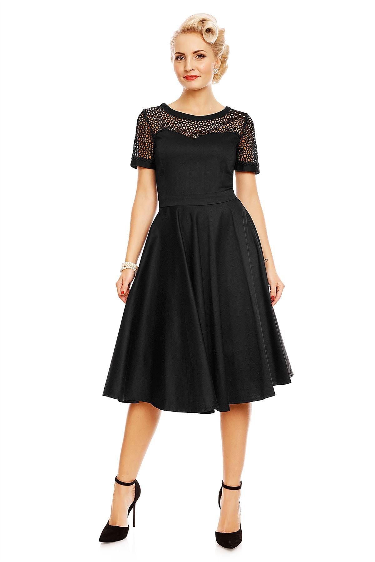Lace Short Sleeved Dress in Black