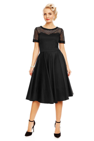 Lace Short Sleeved Dress in Black