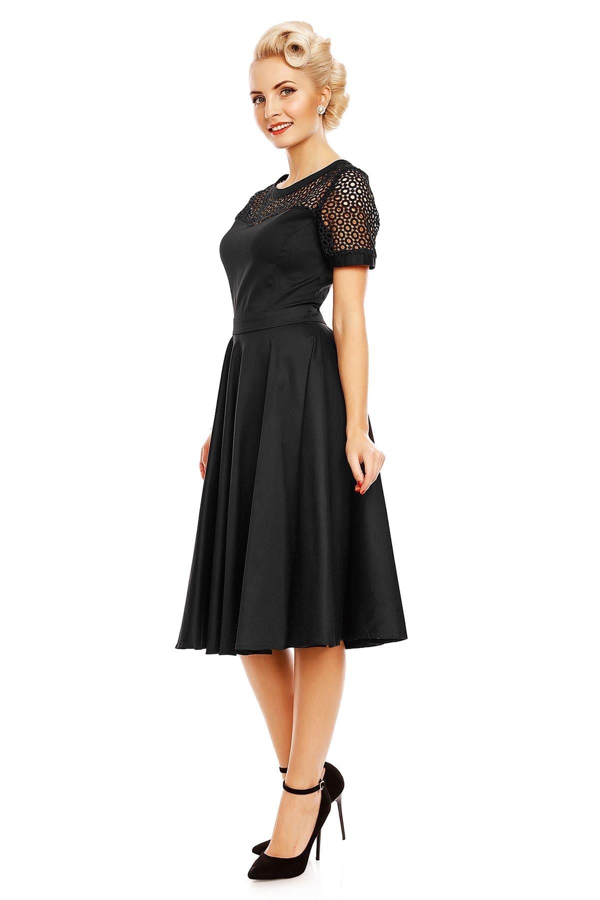 Lace Short Sleeved Dress in Black