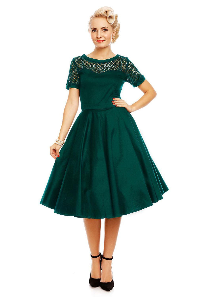 Lace Short Sleeved Dress in Dark Green