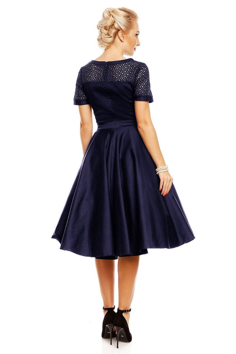 Lace Short Sleeved Dress in Navy Blue