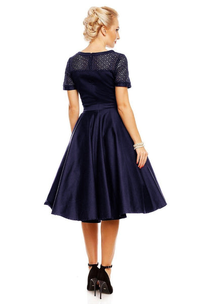 Lace Short Sleeved Dress in Navy Blue