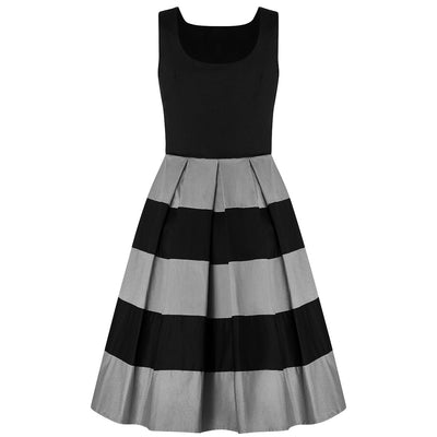 PRE ORDER Anna Adorable Striped Swing Dress in Black-Grey