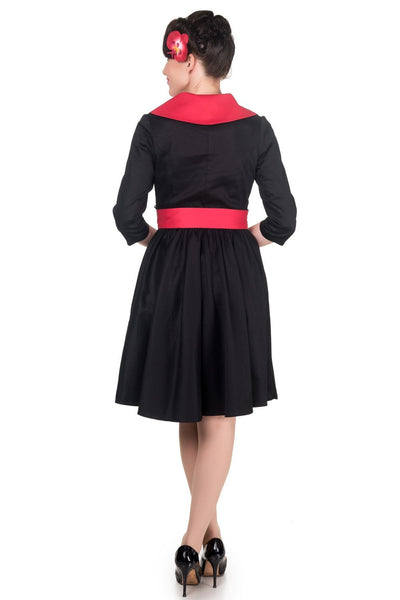 Long Sleeve 50's Vintage Dress in Black-Red