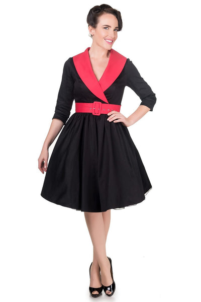 Long Sleeve 50's Vintage Dress in Black-Red